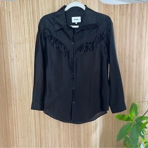 Nanushka Silk Fringe Button Up Black Shirt Blouse